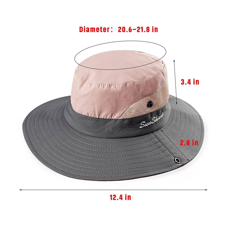 Kids Girls Ponytail Sun Hat Outdoor UV-Protection Foldable Mesh Wide-Brim