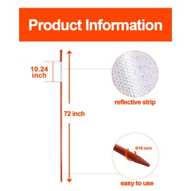 72 Inch Driveway Markers, 100 Pack Fiberglass Snow Stakes with Reflective Tape, High Visibility Red Stakes for Driveway, Sidewalk, Parking Lot