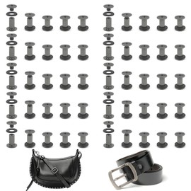 MABAHON 50 Set Leather Rivets Chicago Button Binding Screws Metal Rivet M5 x 10mm Leather Screws Fasteners Set Screw for Belt Repair Scrapbook Photo Bookbinding (Black)