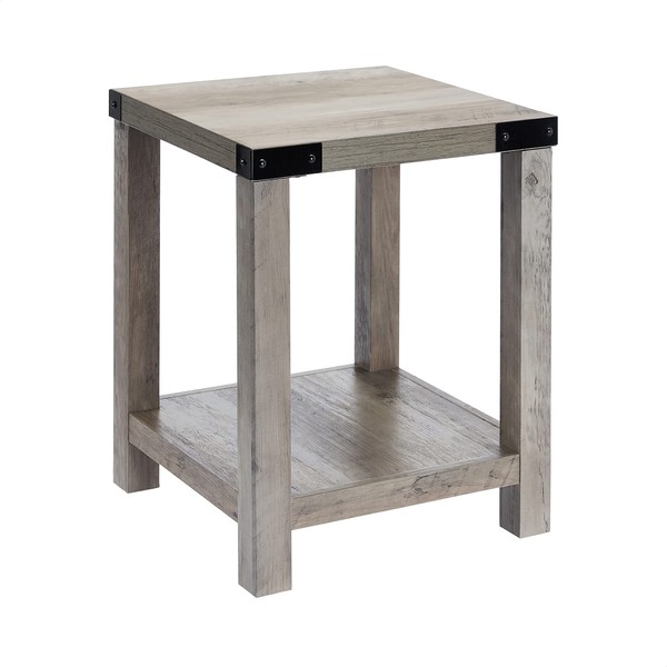 ROCKPOINT Furniture Barn Style Farmhouse Square Accent End Table, Grey Wash