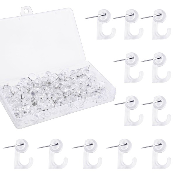120Pcs Push Pin Hooks, Clear Thumb Tacks Plastic Heads Pin