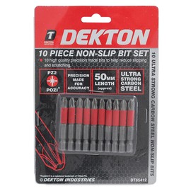 Dekton 10pc Non-Slip Bit Set 50mm-Precision Made for Accuracy| 50mm Long Pozi PZ2| Ultra Strong Carbon Steel| 10 Quality Precision Made bits to Help Reduce Slipping and Scratching