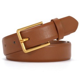 VONMELLI Women's Belt for Jean Dress, Brown Leather Belt for Women Fashion Ladies Belt with Rectangle Gold Buckle, M