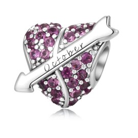 PHCLASY Charm Pendant Love Birthstone Bead Charms for Women Birthday Charm Silver 925 Compatible with Bracelets and Necklace as a Gift for Mother's Day, Cubic Zirconia