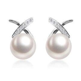 CTEW Pearl Earrings for Women Pearl Dangle Earrings,18K White Gold Plated Earrings,Hypoallergenic Hoop Earrings Lightweight Pearl Drop Earrings Apricot 10MM