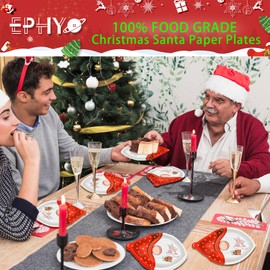 EPHYO 100PCS Christmas Paper Plates Gnome Disposable Dinner Party Plates Oval Holiday Dinnerware for Dessert Salad Appetizer Cookies Heavy Duty Party Supplies