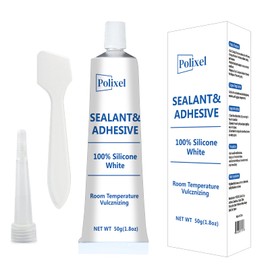 POLIXEL White RTV Silicone Sealant - Professional Grade 100% Waterproof Adhesive for Bathroom, Kitchen, Windows & Plumbing, Dries Fast, Paintable Crackproof Caulk for Tubs, Sinks, Tiles - 1.8oz / 50g