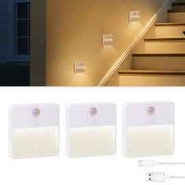 GooStryxen 3-Pack Motion Sensor Night Light – Rechargeable LED Step Lights for Hallway, Closet, Bedroom, Cabinet – Indoor Battery Lights with Magnet & Adhesive (a)