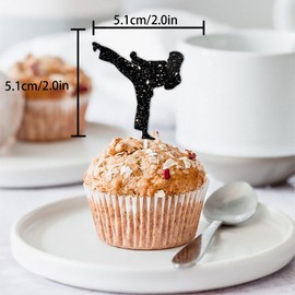 18pcs Black Glitter Silhouette karate Athletes Dessert Cupcake Topper Cheer to karate Sports Theme Decor Supplies Men Men Happy Birthday Party Decorations