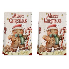 XCHI Gingerbread Man Merry Christmas Kitchen Towels Winter Dish Towels 18x26 Inch Xmas Home Kitchen Decorations Hand Towels Set of 2 Drying Dishcloth