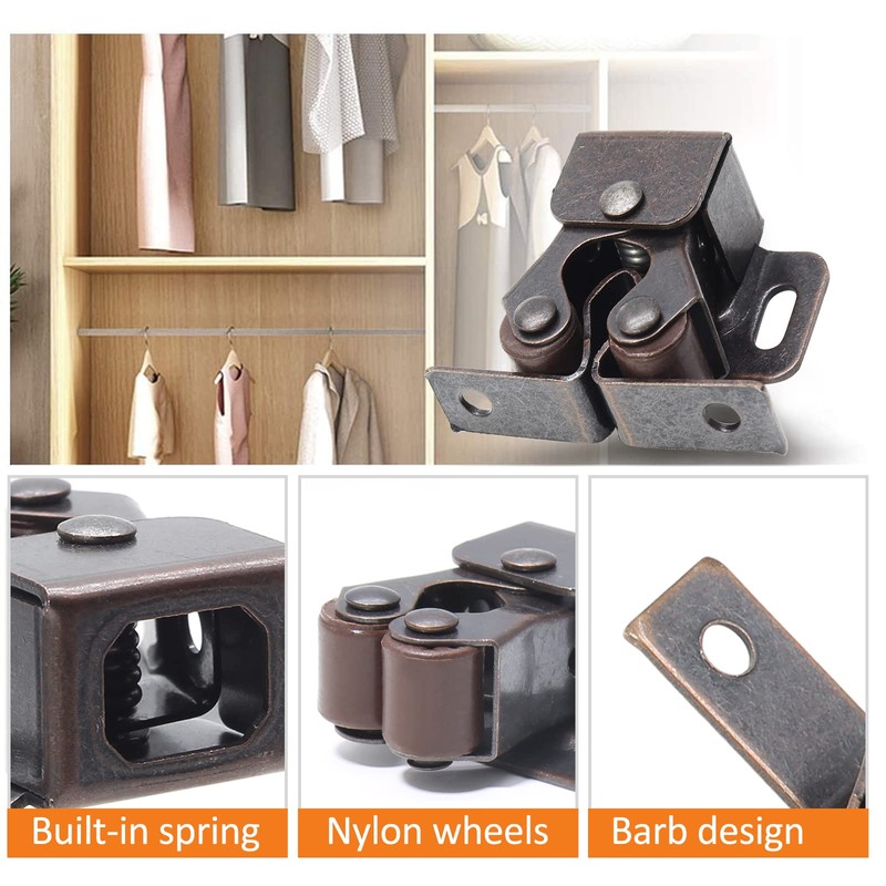 Luomorgo 24 Pack Double Roller Catch Cabinet Latches with Spear