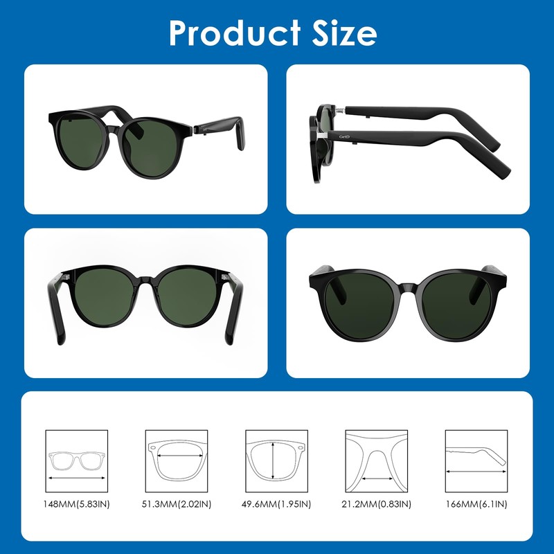 GetD Smart Sunglasses, Round Polarized Lens Bluetooth Glasses for Women/Men
