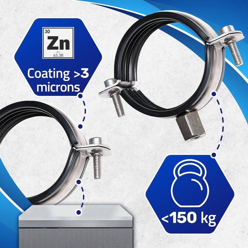 Reinforced Pipe Clamps M8/M10 with Rubber Seal and Diameter 48