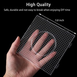 Fuse Bead Boards, 6Pcs 5mm Large Square Clear Plastic Beads Pegboards with 2Pcs Beads Tweezers and 6Pcs Lroning Paper for Kids Craft Beads