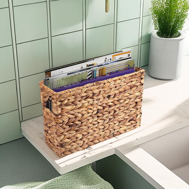 Yesland Hand-Woven Narrow Water Hyacinth Holder Wicker Basket, 15.5 x