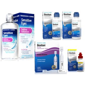 Boston Advance Full RGP Lens Care Kit – Step 1 Cleaner 1 fl oz, Step 2 Conditioning Solution 3.5 fl oz (x2), Sensitive Eyes Saline 12 fl oz & 15-Week Protein Remover