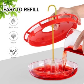 eWonLife 2 Pack Hummingbird Feeders for Outdoors, 16oz Leak-Proof Saucer Humming Bird Feeder with Integrated Ant Moat, Bee Proof 5 Feeding Ports, Brush, Easy Clean & Refill, Hanging Garden Yard Décor