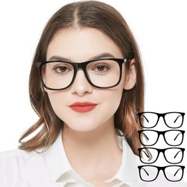AEZUNI 4 Pack Retro Oversized Square Reading Glasses for Women Trendy Style Readers 1.0 1.5 2.0 2.5 3.0 3.5 4.0 5.0 6.0 (Black,2.00)