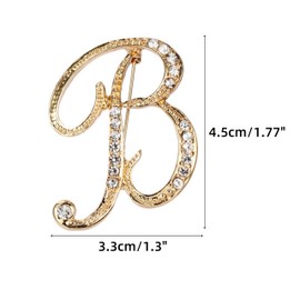 JerryHardice Rhinestone Initial Brooch Pin for Women, Alphabet Gold Letter Brooch A-Z with Crystal, Metal Pin for Hat Bag Dress Suit Accessory for Men (B)