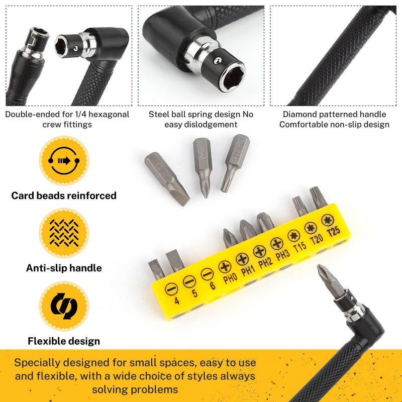 17-Piece Angle Screwdriver Attachment, 105° Angle Attachment for Cordless Screwdriver,