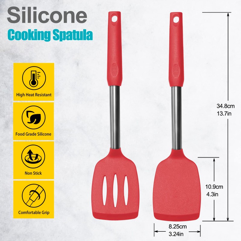 2 Pack Spatulas, Solid & Slotted Silicone Spatula Set, Stainless