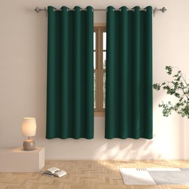 UPOPO - Cortinas opacas de color verde oscuro de 63 pulgadas de largo, para oscurecer la habitación, paneles de cortina de ventana, cocina, sala de estar, ojales en la parte superior, aislamiento