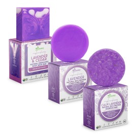 Solid Rice Protein Shampoo, Conditioner and Body Wash Bundle | Shampoo, Conditioner & Wash Bars For Hair and Body w/All Natural Plant Based Essential Oils & Zero Waste Packaging (Lavender & Cedar)