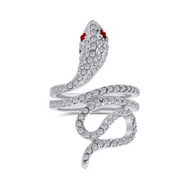 Bling Jewelry Twisted Snake Ring Simulated Garnet Crystal Rhodium Plated,Size:5