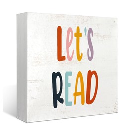 Mtrgdn Reading Corner Decor for Classroom,Boho Classroom Reading Nook Desk Decor,Let's Read Sign Wood Box for Homeschool Library Bookshelf Nursery Kids Reading Room,5x5 Inch