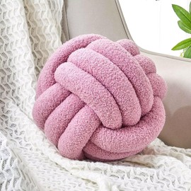 Uvvyui Knot Pillow Ball, Soft Home Decorative Round Throw Pillow, Handmade Knotted Plush Pillow, Round Boucle Pillow Cushion (8.6 Inches Dusty Purple)