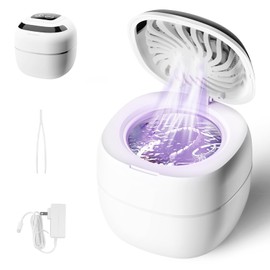 Retainer Cleaner ultrasonic，45kHz 180ml ultrasonic cleaner, cleaning and drying functions with Digital Timer，Retainer Cleaner Machine for Dentures, Mouth Guards, Braces, Jewelry (white)