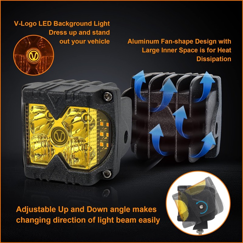 MOVOTOR Amber LED Pods, Waterproof IP68 Yellow Lens Cube Offroad
