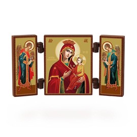 NKlaus - Mother of God Quick Hearing - Christian Icon Triptych - Skoroposlushnica - Travel Altar Wood 36171