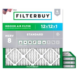 Filterbuy 12x12x1 Air Filter MERV 8 Essential Dust & Allergy Defense (4-Pack), Electrostatic Pleated HVAC AC Furnace Filters Replacement, Made in USA (Actual Size: 11.75 x 11.75 x 0.75)