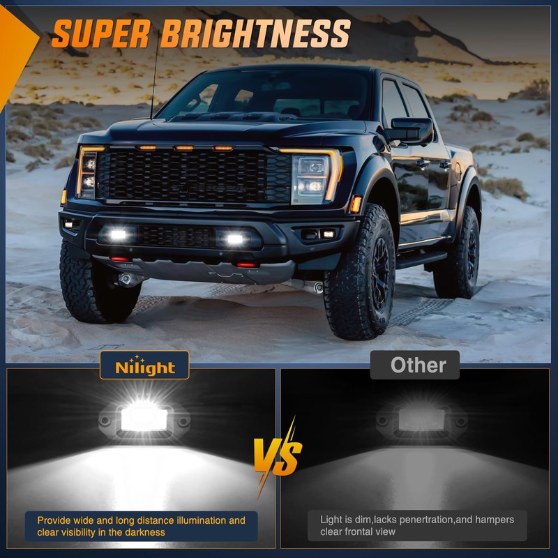 Nilight 2PCS 20W Flush Mount LED Pods Flood Beam LED