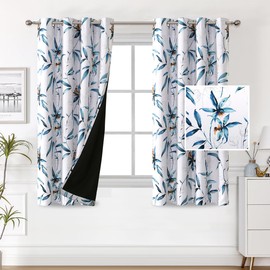 H.VERSAILTEX 100% Blackout Curtains 63 inch Length 2 Panels Set Printed Drapes Thermal Insulated Curtains for Bedroom with Black Liner Sound Proof Curtains, Wild Berry and Bird