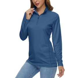 MAGCOMSEN Summer T Shirts for Women Long Sleeve Uv Protection Shirts Running Shirts Women Workout Shirts Athletic Shirts Blue Grey