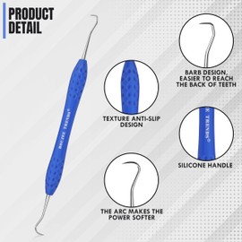 Professional Dental Tools Tartar Scraper for Dentist, Personal Use and Pets Plaque Remover for Teeth, Premium Oral Care Double Ended Dental Scaler | H5/33 Stainless Steel (Blue, Silicone Handle)