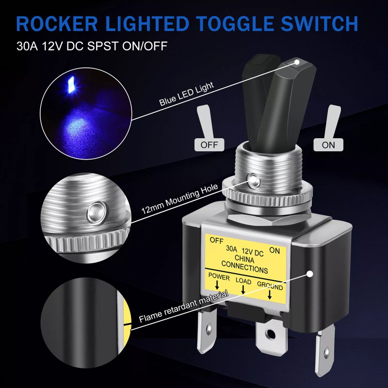Unbranded 2x Blue LED Light 3Pin Rocker Toggle ON/Off Switch