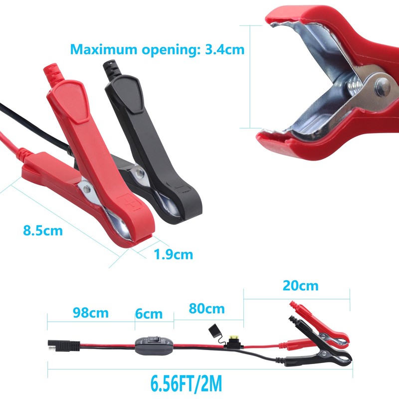 ‎LANMINGLEL SAE to Battery Alligator Clip with Switch,14AWG 12V-24V Battery