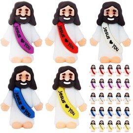 URSKYTOUS 25pcs Mini Jesus Figurine Bulk Tiny Religious Doll to Hide and Seek Little Jesus Figures Toys Christ Religious Party Favors Easter Eggs Baptism Gift Savior Jesus for Sunday School Craft