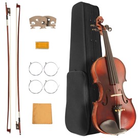 4/4 Violin for Beginners, Acoustic Full Size Starter Kit for Student, Stringed Musical Instrument w/Case, 2 Violin Bows, 2 Bridges, Strings, Rosin, Cleaning Cloth (MV500, Full)