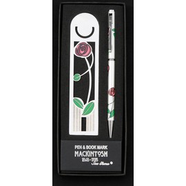 Pen and Bookmark Set in a Mackintosh Red Rose and Leaf Design