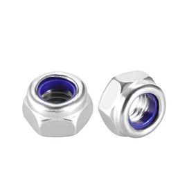 sourcing map Hex Lock Nuts - M5 x 0.8mm Stainless Steel Nylon Insert Self-Locking Nuts for Fasteners, 100Pcs Silver Tone