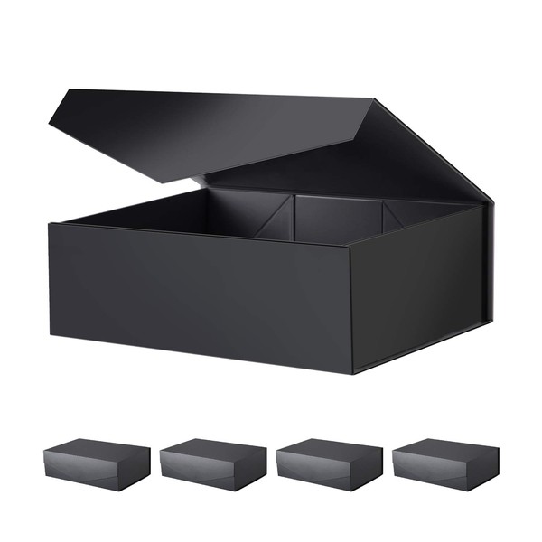 BLK&WH 5 Gift Boxes 13.5x9x4.1 Inches, Large Gift Boxes with Lids, Black Gift Boxes, Groomsman Boxes, Collapsible Gift Boxes with Magnetic Lids (Matte Black)