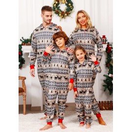 VNVNE Family Christmas Pajamas Matching Sets,Snowflake Print Xmas One-piece Pajamas,Long Sleeves Sleepwear Outfits for Women and Men(Youth,6-8Y)