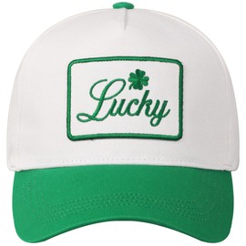 MIRMARU Embroidery Patch Two-Tone 5-Panel Trucker Baseball Cap for Men and Women (US, Alpha, One Size, Lucky Four Leaf Clover Patch,Kelly Green)