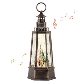 13.6'' Easter Christmas Snow Globe Lantern with Swirling Glitter Christmas Decorations Indoor, Church & Nativity Scene Lighted Musical Snow Globes for Home Decoration USB Powered or Battery Operated