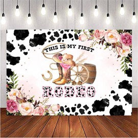 West Cowgirl Theme Birthday Party Background This is My First Rodeo Banner Girl 1st Happy Birthday My Wild West First Rodeo Party Cow Print Western Girls Party Decoration Supplies (5X3FT)