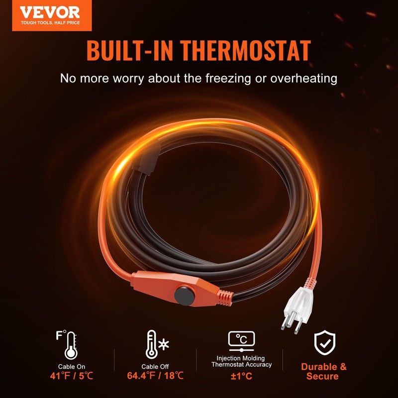 VEVOR Pipe Heating Cable, 3FT 7W/FT Heat Tape for Pipes